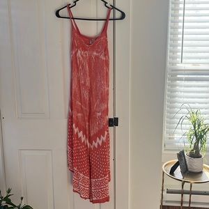 Coral colored bohemian jumpsuit.